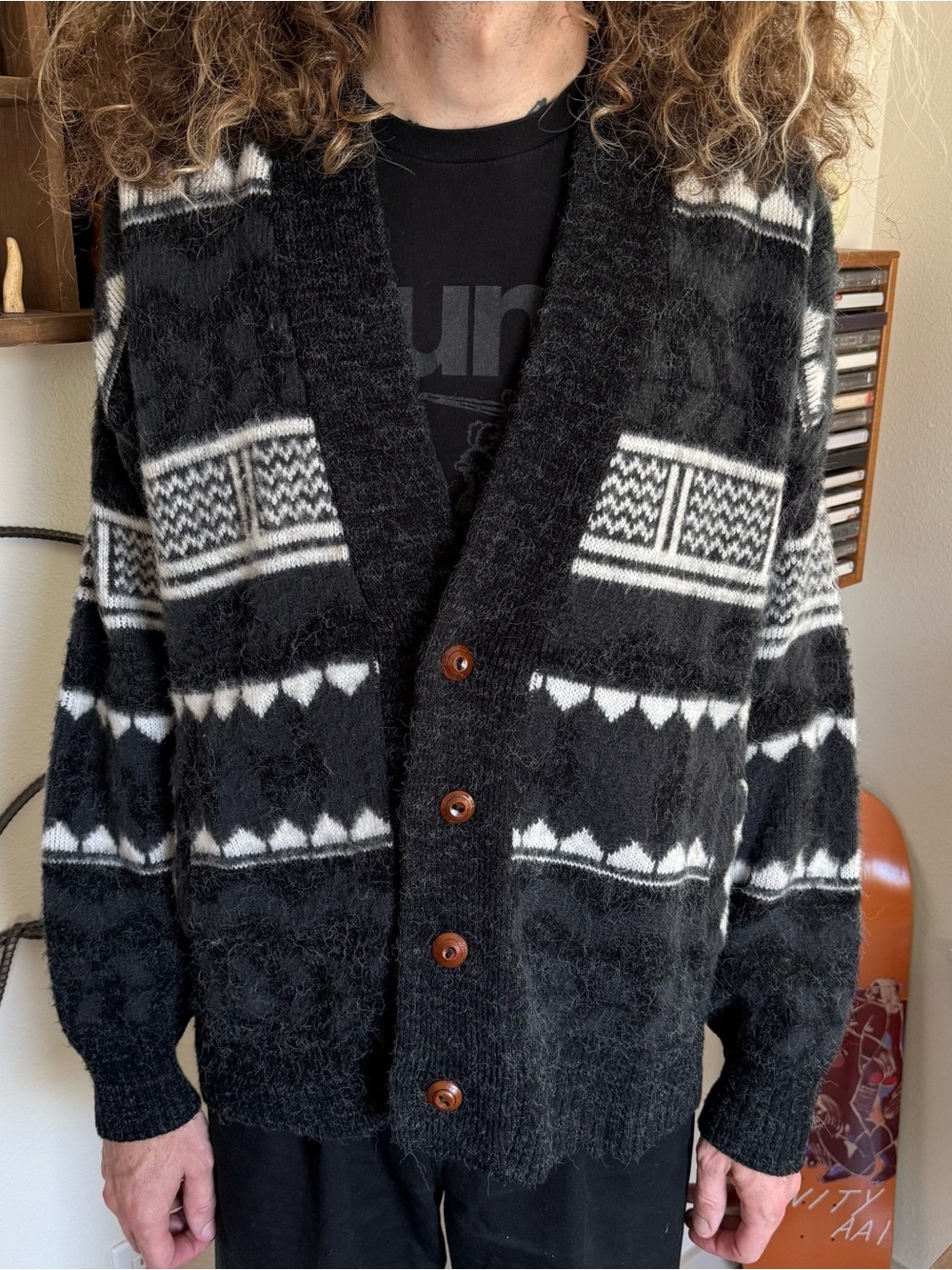 Vintage 80s 90s Alpaca Wool Knit Cardigan w Pockets Tejidos Ruminahui ~ Size XL